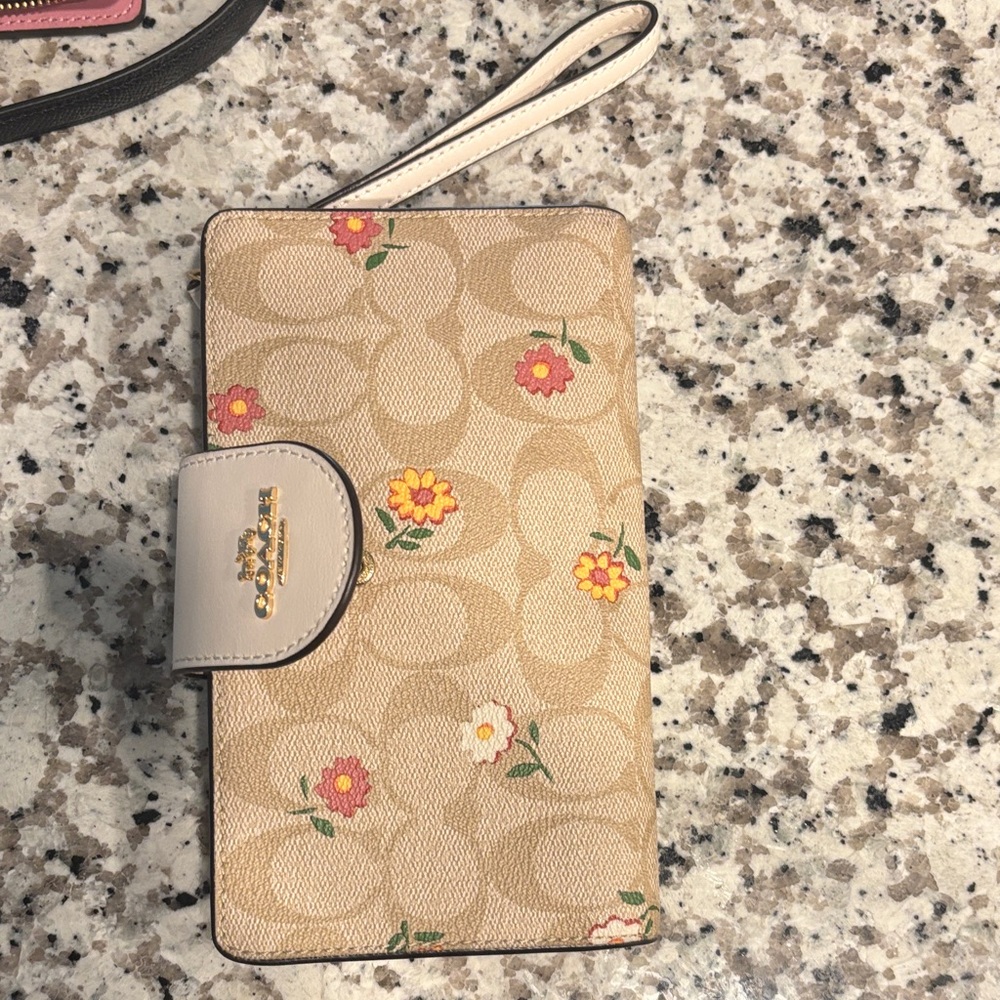 Coach Tan Wristlet with Floral Accents